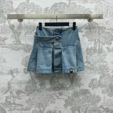 LOUIS VUITTON Denim Button Tab Pleat Skirt 2024