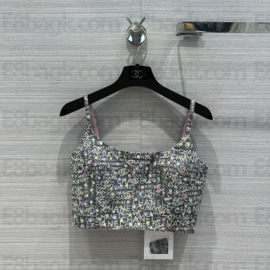 CHANEL LOGO PRINTED DENIM top SPRING 2024