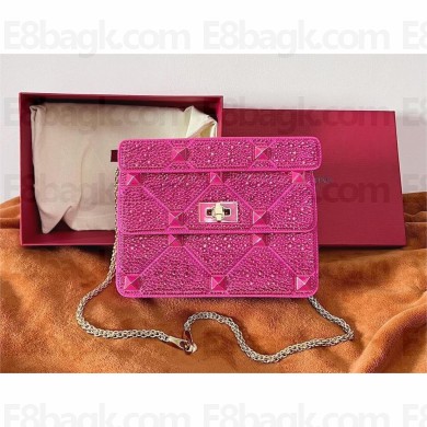 VALENTINO MEDIUM ROMAN STUD THE SHOULDER BAG WITH CHAIN AND SPARKLING EMBROIDERY fuchsia 2022