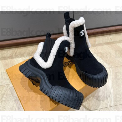 Louis Vuitton LV Ski Ruby Flat Ankle Boots Suede calf leather and shearling Black 2023