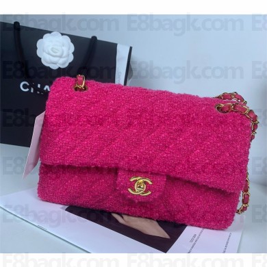 CHANEL FUCHSIA Cashmere Tweed & Gold-Tone Metal Classic Handbag A01112 2022