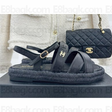 Chanel espadrille/calfskin sandals G39776 black 2023