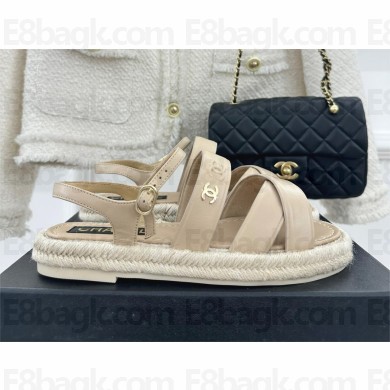Chanel espadrille/calfskin sandals G39776 apricot 2023