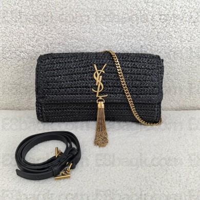 Saint Laurent kate 99 tassel BAG in raffia BLACK 2024(original quality)