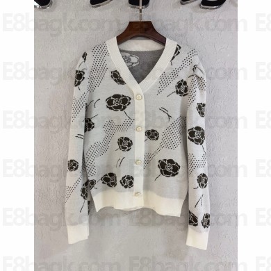 chanel camellia printed wool cardigan white 2023
