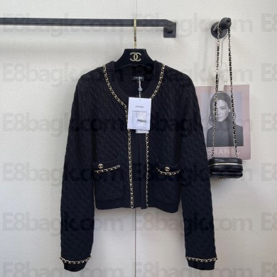 chanel wool cardigan with chain black 2023