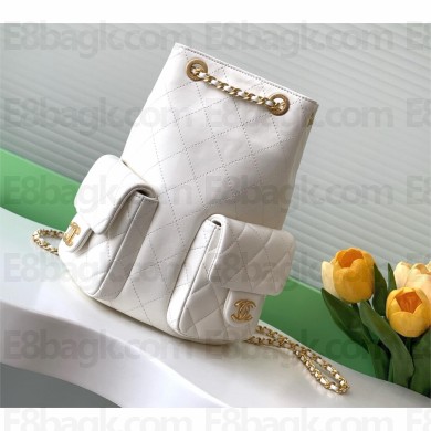 chanel white backpack in Shiny Lambskin AS5310 2025