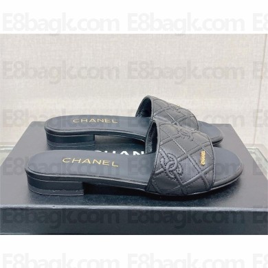 Chanel QUILTING CALFSKIN FLAT MULES BLACK 2023