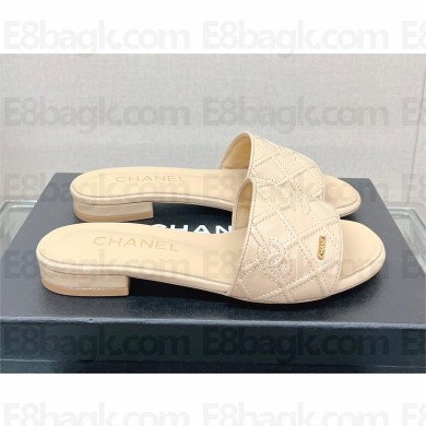 Chanel QUILTING CALFSKIN FLAT MULES APRICOT 2023
