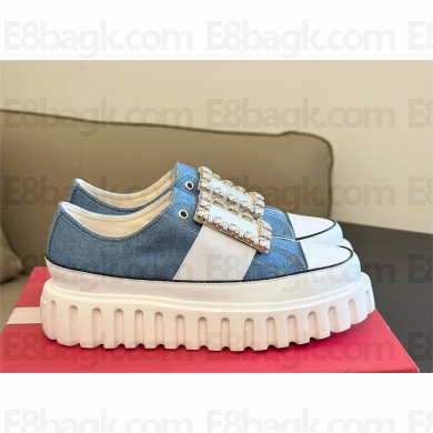 Roger Vivier Viv' Go-Thick Strass Buckle Slip-on Sneakers in Canvas blue 2023