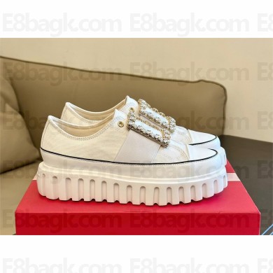 Roger Vivier Viv' Go-Thick Strass Buckle Slip-on Sneakers in Canvas white 2023
