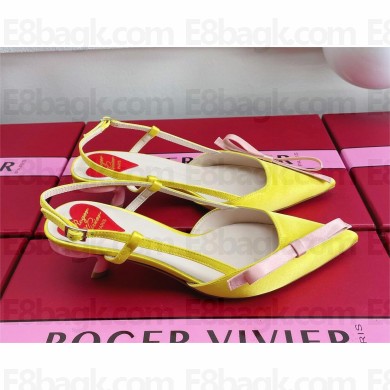 Roger Vivier Virgule Bow Slingback Pumps in Fabric yellow 2023