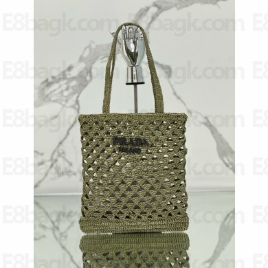 prada Woven fabric crochet tote bag 1BG493 OLIVE GREEN 2024