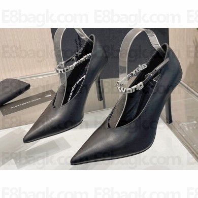 Alexander Wang Heel 10cm delphine ankle strap pumps in leather Black 2024
