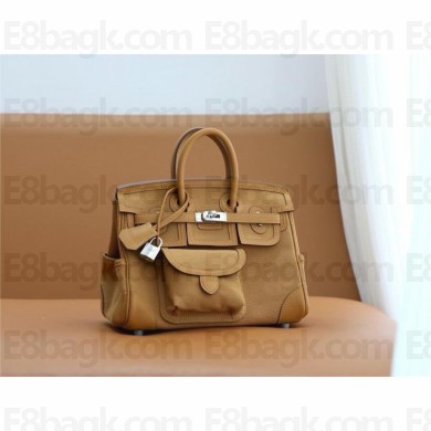 hermes birkin 25 cargo swift leather/canvas sesame (full handmade)