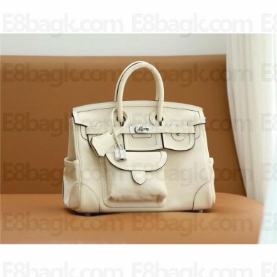 hermes birkin 25 cargo swift leather/canvas nata (full handmade)