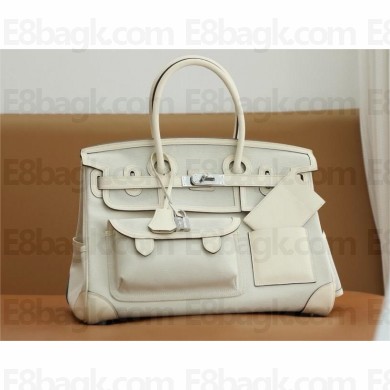 hermes birkin 35 cargo swift leather/canvas nata (full handmade)