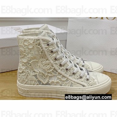 Dior Walk'n'Dior High-Top Sneakers in White Macramé Embroidered Cotton 2022