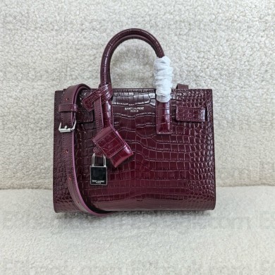 saint laurent nano sac de jour in crocodile-embossed leather burgundy(original quality)