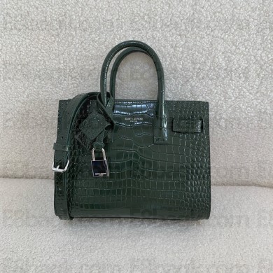 saint laurent nano sac de jour in crocodile-embossed leather green(original quality)