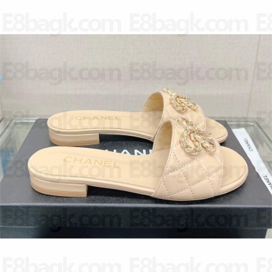 Chanel QUILTING CALFSKIN MULES WITH BUTTERFLY CHAIN APRICOT 2023