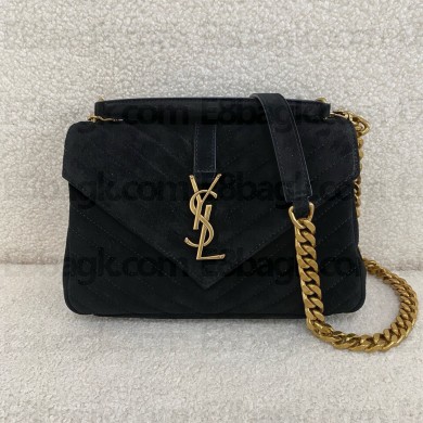 saint laurent MEDIUM COLLEGE BAG in quilted suede black 2024 (original quality)