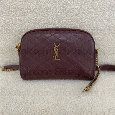 Saint Laurent Gaby zipped pouch in quilted lambskin burgundy(original quality)