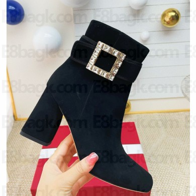 roger vivier Très Vivier Booties in suede leather with a shiny crystal buckle black heel 9cm 1112-2024