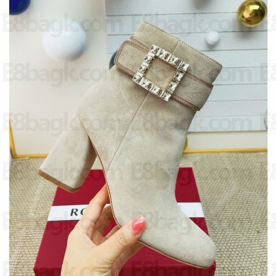 roger vivier Très Vivier Booties in suede leather with a shiny crystal buckle beige heel 9cm 1112-2024