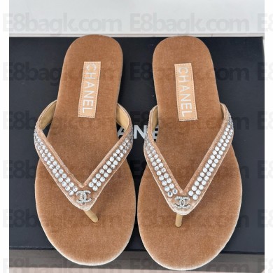 chanel pearl flip-flops Crystals with CC Logo brown Velvet G46205 2025