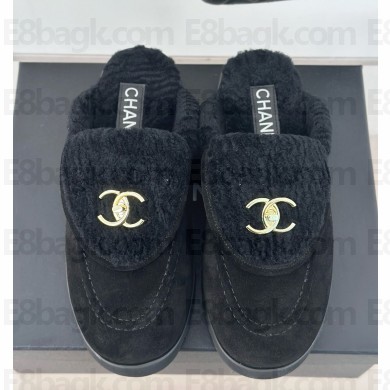Chanel Platform CC Logo Shearling Mules black 1113-2024