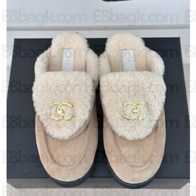 Chanel Platform CC Logo Shearling Mules beige 1113-2024