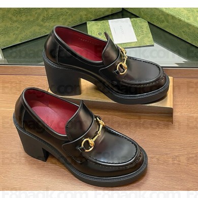 Gucci Horsebit leather loafer pumps in black heel 9cm 1111-2024ss