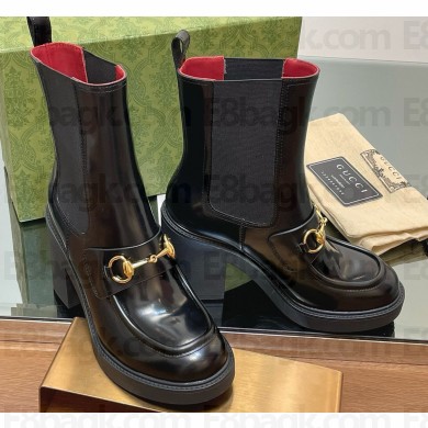 Gucci Botín con Horsebit para mujer ankle boots black patent leather 816617 heel 9cm 1111-2024