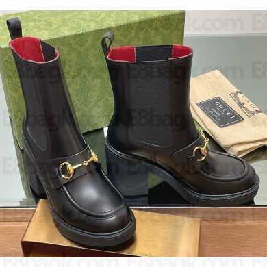 Gucci Botín con Horsebit para mujer ankle boots black  leather 816617 heel 9cm 1111-2024