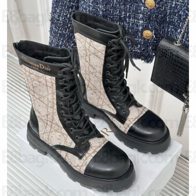 Dior D-Unit ankle boots Black calfskin and beige wicker patterned coarse flower 1111-2024