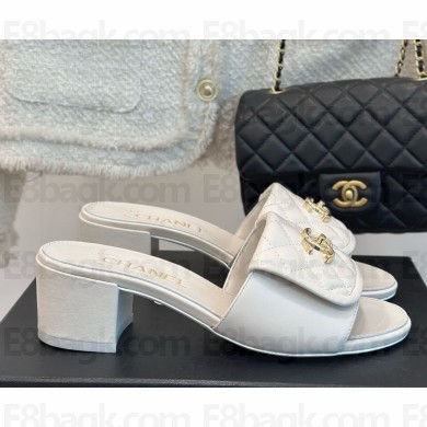 Chanel sheepskin CC Logo classic slippers white  heel 5cm 1113-2024
