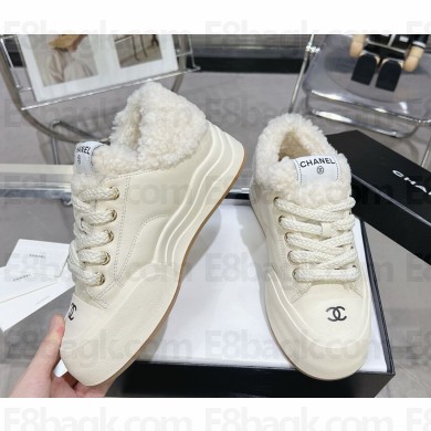 Chanel platform calfskin with shearling Sneakers Top Quality white 1113-2024