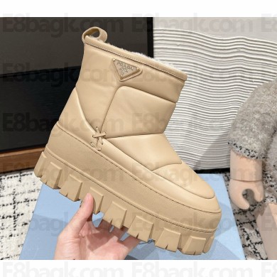 Prada platform ankle boots in calfskin with shearling beige 1111-2024