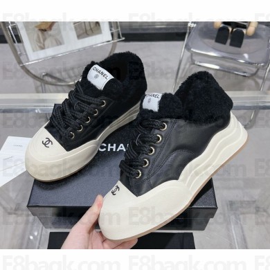 Chanel platform calfskin with shearling Sneakers Top Quality black 1113-2024