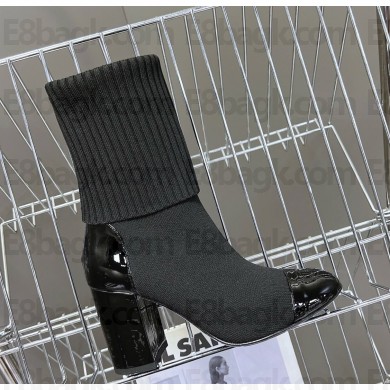 Chanel CC 85mm Ankle Boots Black Patent Knit black 1113-2024