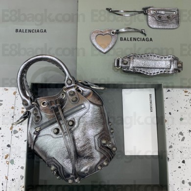 balenciaga le cagole small bucket bag in metallic silver Arena lambskin
