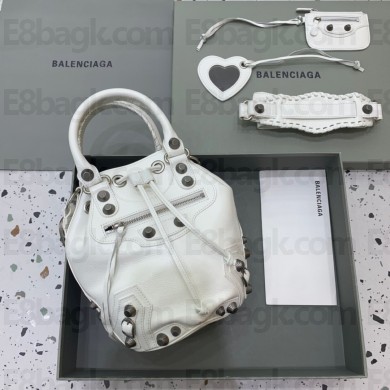 balenciaga le cagole small bucket bag in white Arena lambskin