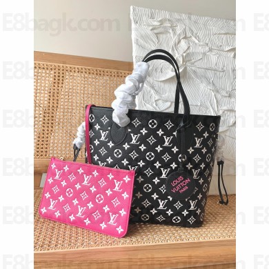 LOUIS VUITTON Neverfull MM BAG M46103 black/WHITE