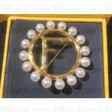 Fendi F Logo Pearl Brooch