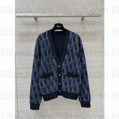 Dior Blue Wool Jacquard Oblique Cardigan 2024