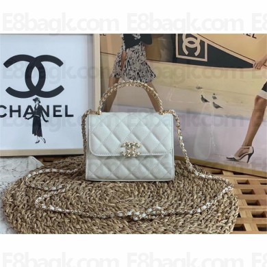 Chanel Grained Shiny Calfskin & Gold-Tone Metal Clutch with Chain AP3237 white 2023