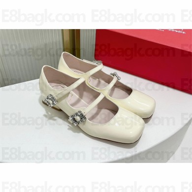 Roger Vivier Trés Vivier Strass Buckle Mini Babies Ballerinas in Patent Leather off white 2023