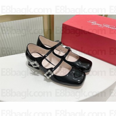 Roger Vivier Trés Vivier Strass Buckle Mini Babies Ballerinas in Patent Leather black 2023