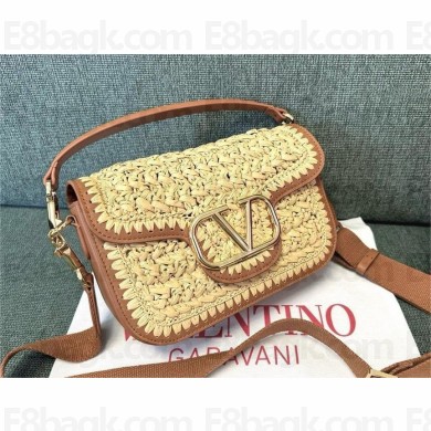 VALENTINO GARAVANI ALLTIME RAFFIA SHOULDER BAG tan 2024